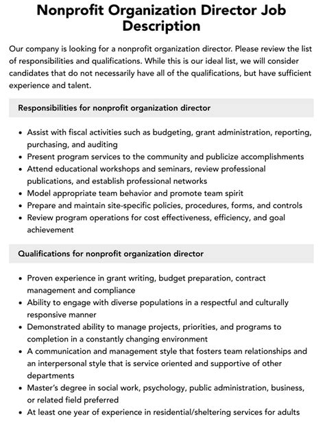 charity roles and responsibilities|Nonprofit Job Description Toolkit .